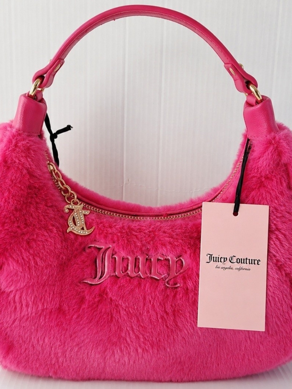 Juicy Couture Hot Pink Faux Fur Hobo Bag